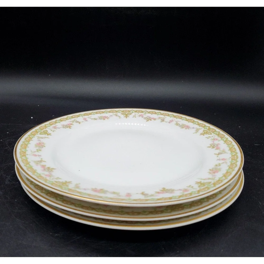 Vintage Haviland Limoges Trianon Lunch Salad Plates Set 3 Pink Rose 7.5